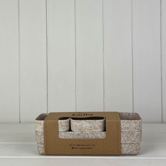 Oatmeal Cream Chaff Trio Plant Pots And Tray