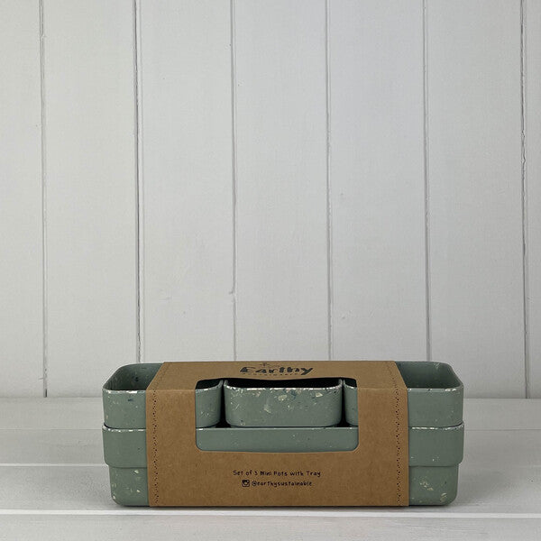 Terrazzo Sage Green Bamboo Trio Plant Pots And Tray