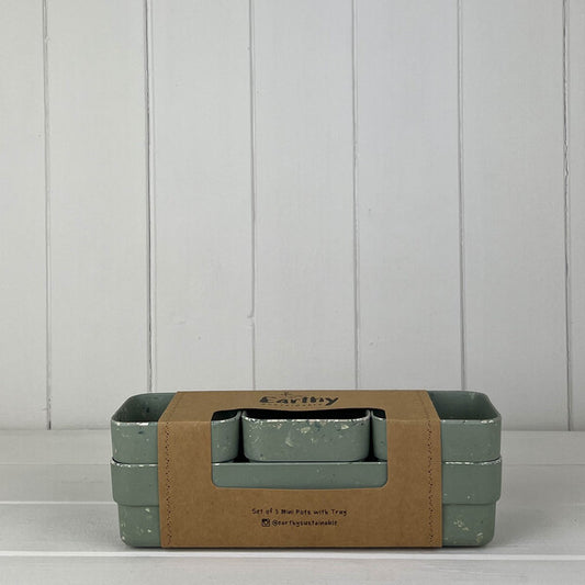 Terrazzo Sage Green Bamboo Trio Plant Pots And Tray