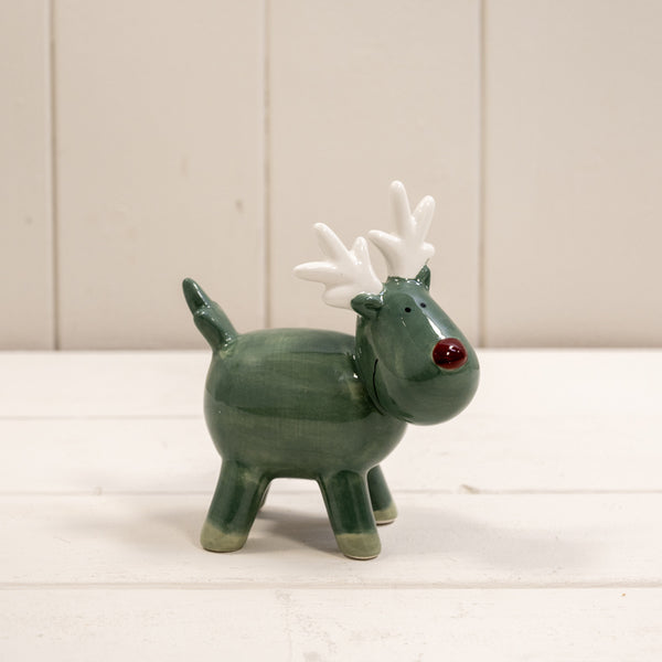 Dark Green/White Ceramic Reindeer Decoration