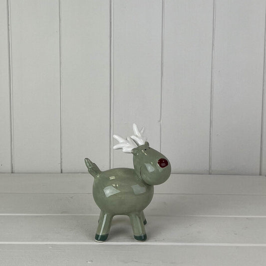 Light Green/White Ceramic Reindeer Decoration