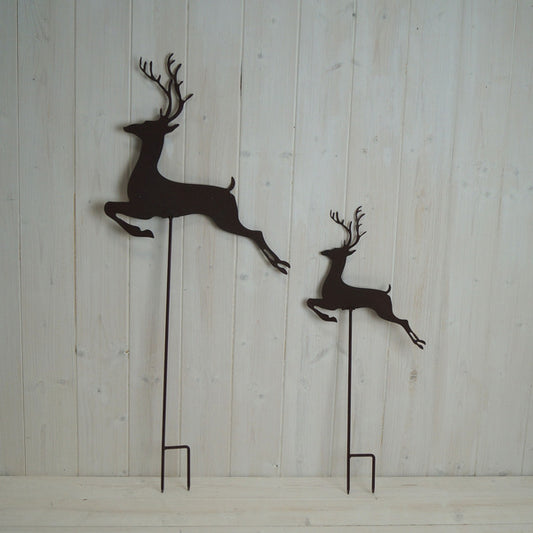 Set of 2 Metal Reindeers on Stake