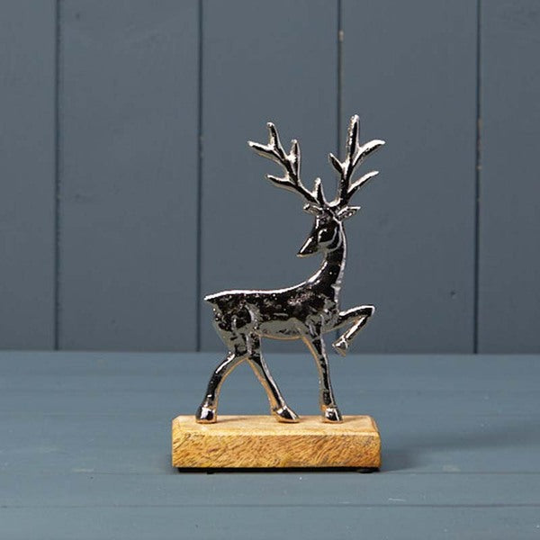 Silver Deer on Wooden Base