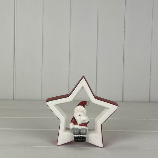 Large Ceramic Star with Sitting Santa