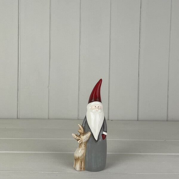 Medium Grey Ceramic Santa with Reindeer