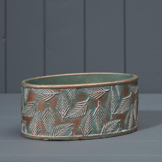 Green and Copper Wash Cement Oval Planter