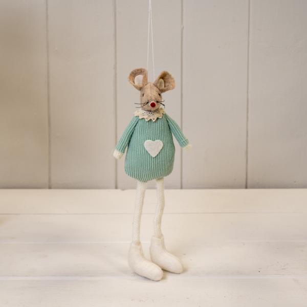 Green Fabric Sitting or Hanging Mouse