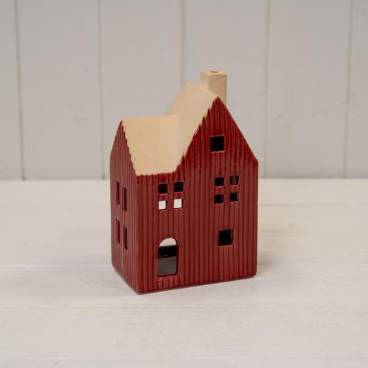 Large Red Ceramic House Tealight Holder