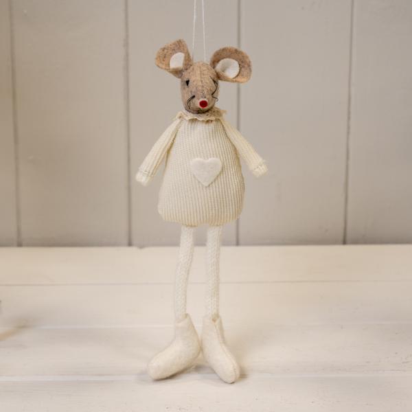 Cream Fabric Sitting or Hanging Mouse