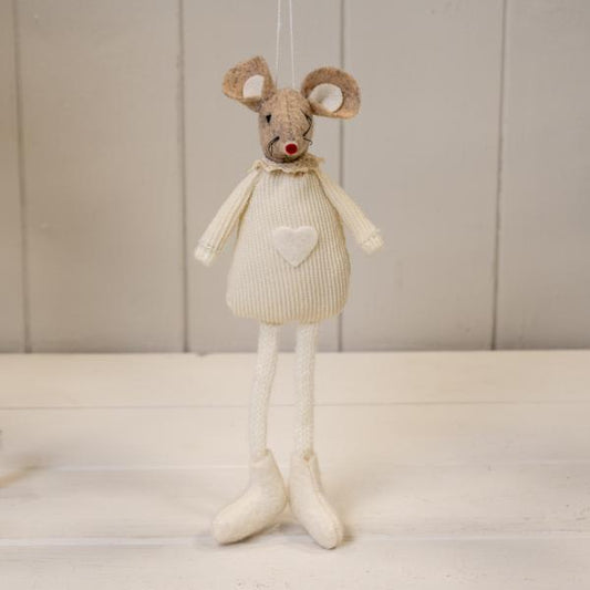 Cream Fabric Sitting or Hanging Mouse