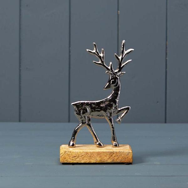 Silver Deer on Wooden Base