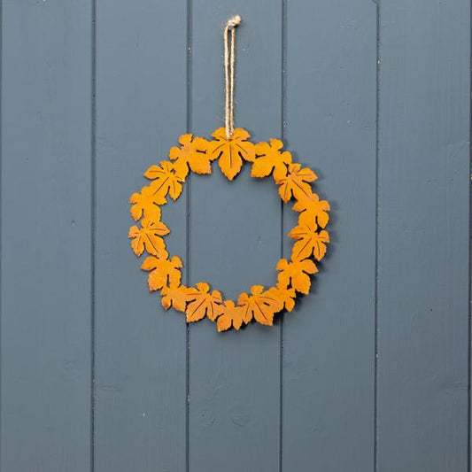 Orange Metal Autumnal Leaf Wreath