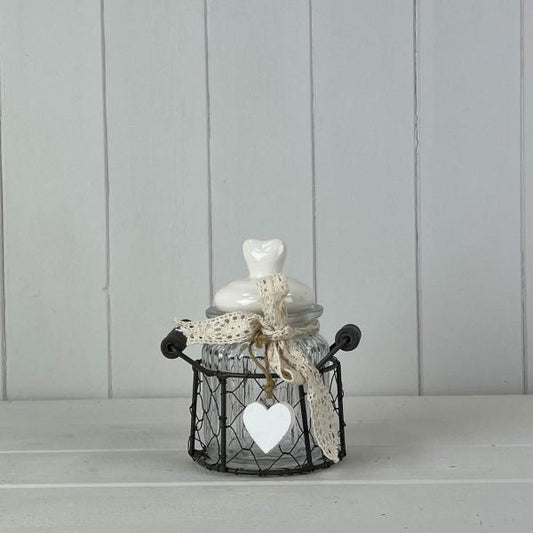 Glass Jar In Wire Basket
