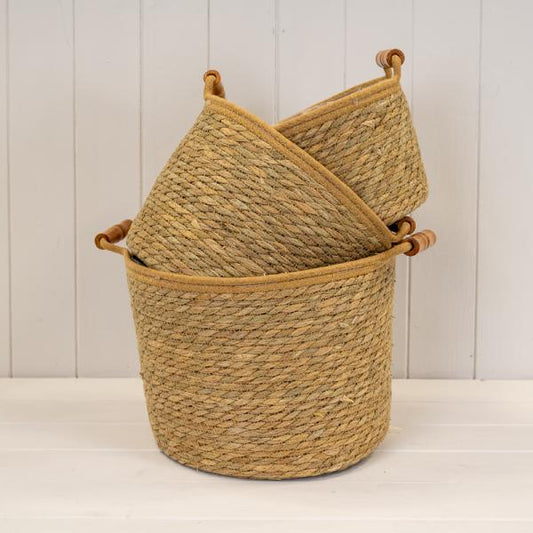 Natural Rope & Grass Storage Basket Set of 3