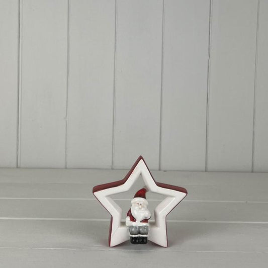 Small Ceramic Star with Sitting Santa