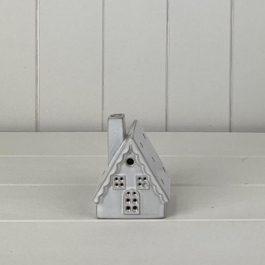 White Ceramic House Ornament with LED