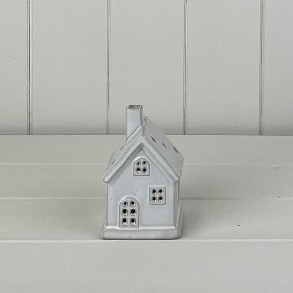 White Ceramic House Ornament with LED