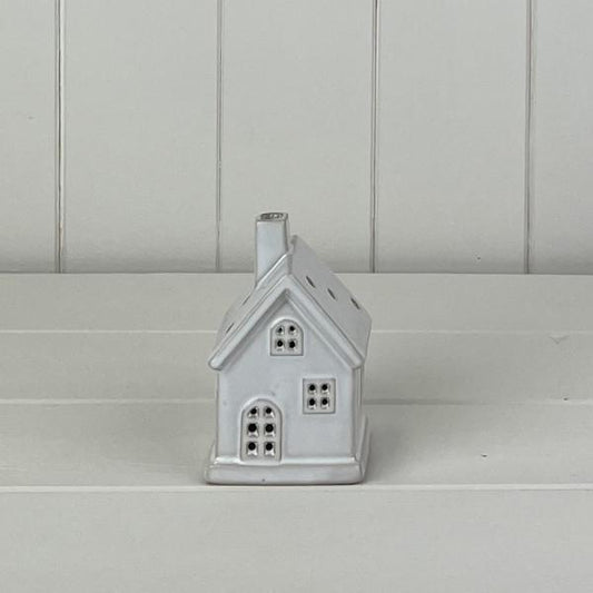 White Ceramic House Ornament with LED