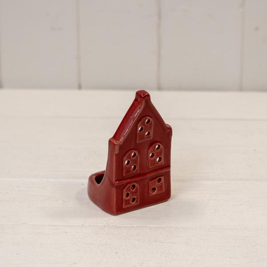 Red Ceramic Pointed House Tealight Holder