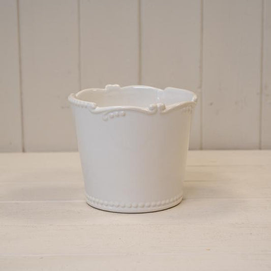 White Pot With Decorative Rim