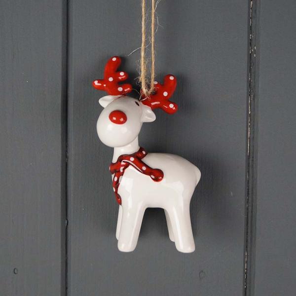 Red and White Ceramic Hanging Deer