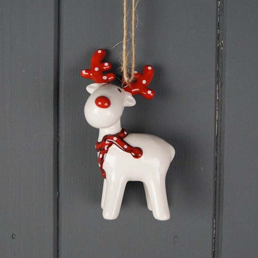 Red and White Ceramic Hanging Deer