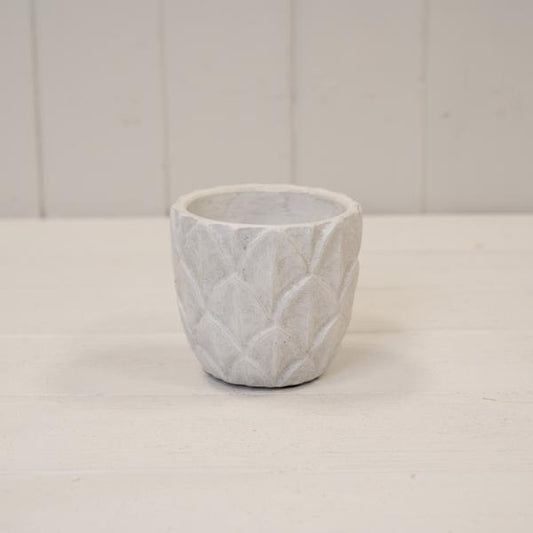 Round White Leaf Patterned Pot