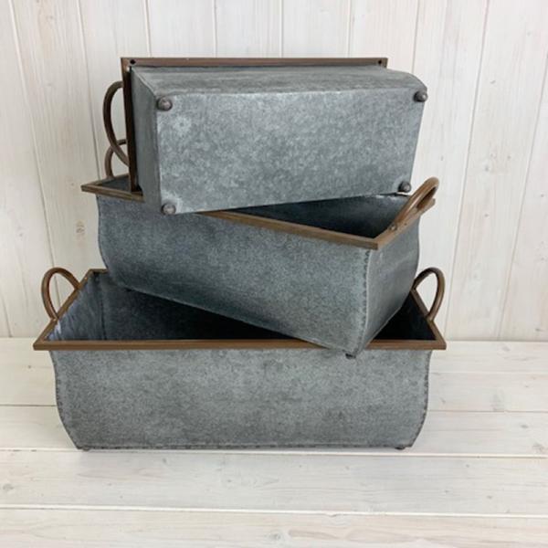 Rectangular Metal Trough Planters Set