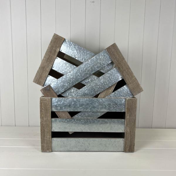 Wood And Zinc Crate Set