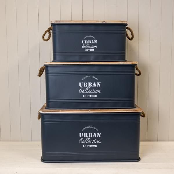 Set Of Three Grey Urban Rectangular Storage Containers