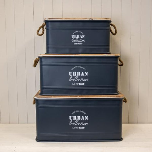 Set Of Three Grey Urban Rectangular Storage Containers