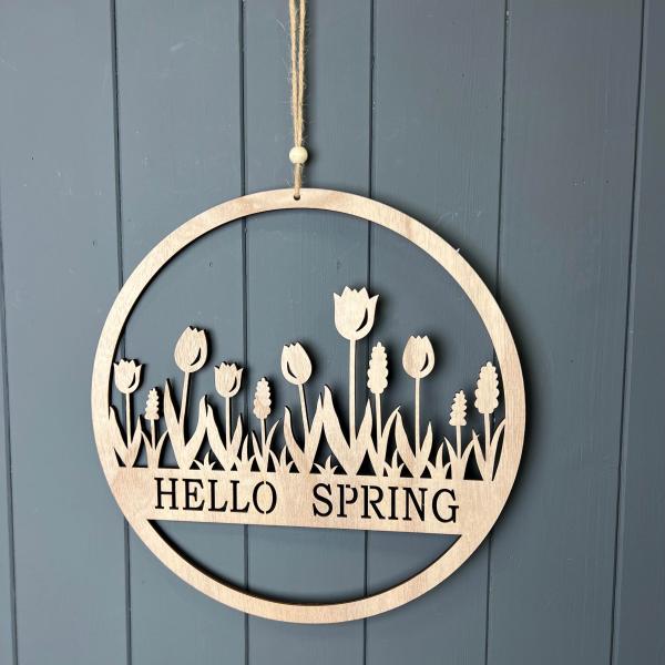 'Hello Spring' Tulip Wooden Wreath