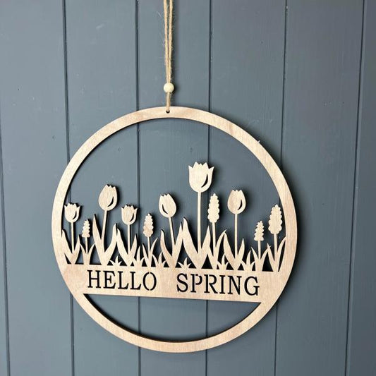 'Hello Spring' Tulip Wooden Wreath