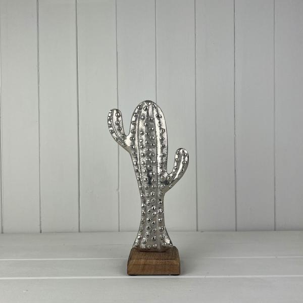 Aluminium Cactus On Wooden Base