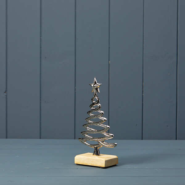 Silver Tree on Wooden Base