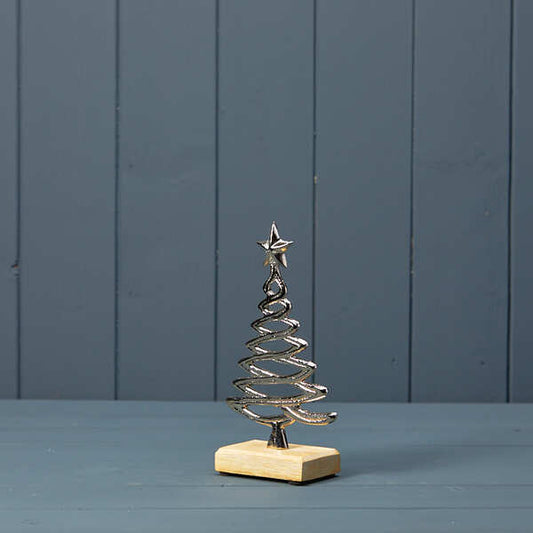 Silver Tree on Wooden Base