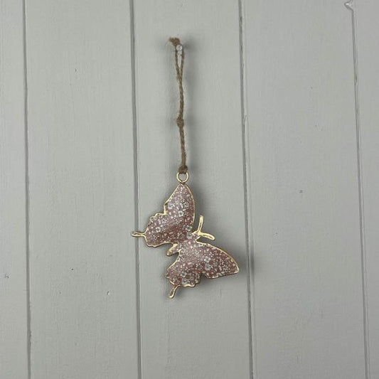 Pink Metal Hanging Butterfly