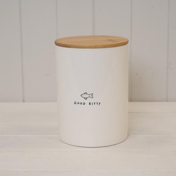 'Good Kitty' Ceramic Treat Jar with Bamboo lid