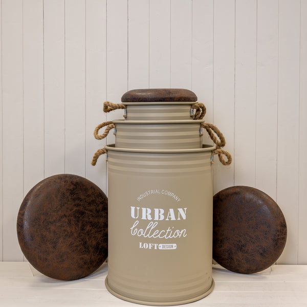 Set Of Three Light Brown Urban Round Storage Containers
