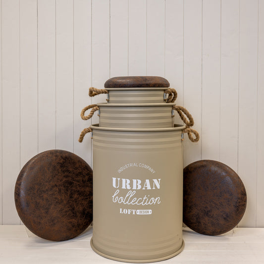 Set Of Three Light Brown Urban Round Storage Containers