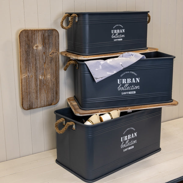 Set Of Three Grey Urban Rectangular Storage Containers