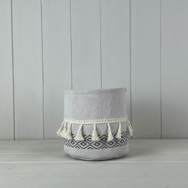 Cylinder White and Black Cotton Planter with Tassels