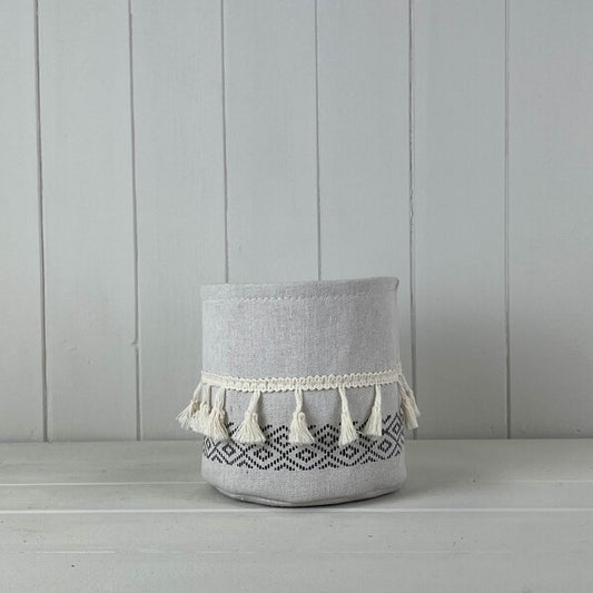 Cylinder White and Black Cotton Planter with Tassels