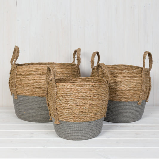 Grey Straw Baskets Set