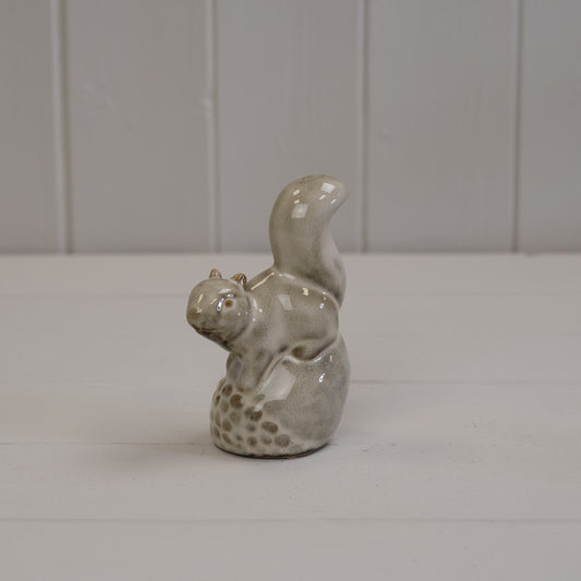 Beige Mottle Ceramic Squirrel Sitting on Acorn Decoration