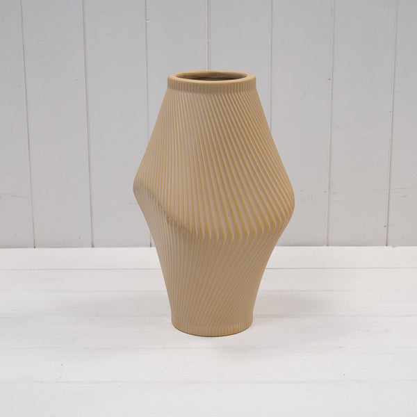 Modern Tan Sculptural Ribbed Vase