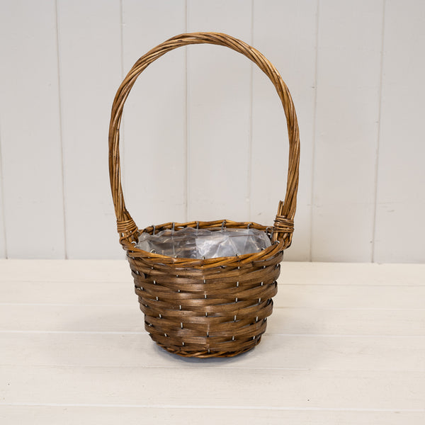 Round Brown Willow Basket with overhandle