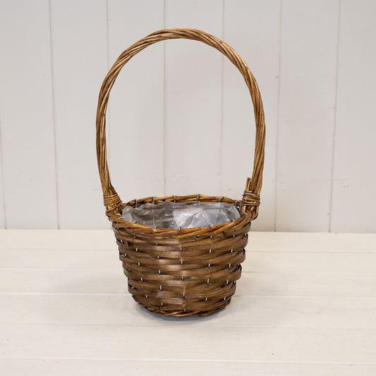 Round Brown Willow Basket with overhandle
