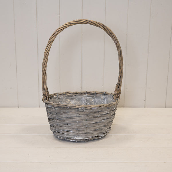 Oval Greywashed Willow Basket with Overhandle
