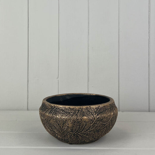 Gold Plant Bowl With Leaf Design